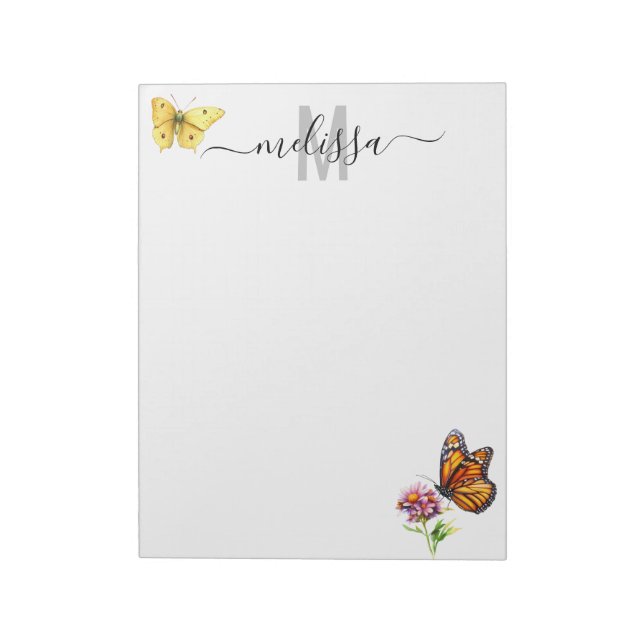 Color de agua de mariposa Monograma Bloc de notas (Lado Izquierdo)
