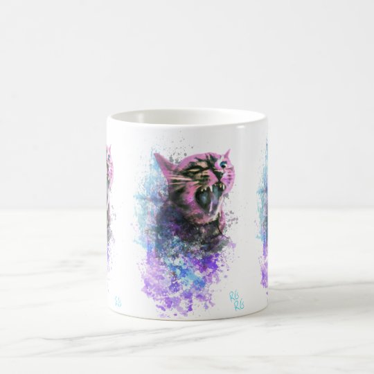 Color de agua del gato del rugido taza de café