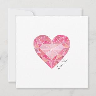 Color de agua rosa Corazón Gem Amo nota
