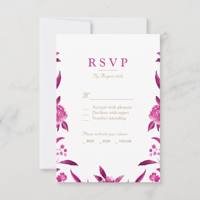 Color de agua rosa floral Chinoiserie Wedding RSVP (Anverso)