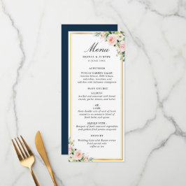 color de agua rubor floral marco dorado menú boda