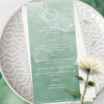 Color de agua verde de moda, menú Boda de monogram<br><div class="desc">Agradable con los comensales con esta bonita carta boda de acuarela verde, con un elegante monograma botánico dibujado a mano con iniciales de parejas sobre un exquisito fondo acuarela en una hermosa mezcla de tonos verdes. Fácil rellenar la plantilla con sus detalles y menú y pedir sus impresiones! Parte de...</div>