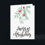 Color de agua verde merry Navidad Blank<br><div class="desc">Envíe sus saludos de vacaciones con estilo este año con esta tarjeta con nuestras agujas de pino acuarela y tipo caprichoso.</div>