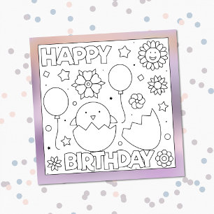 Color Me Happy Birthday Chick   Tarjeta de activid