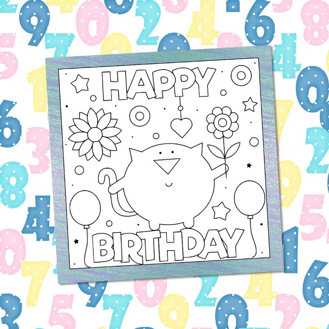 Color Me Happy Birthday Kitten | Tarjeta de activi (Subido por el creador)