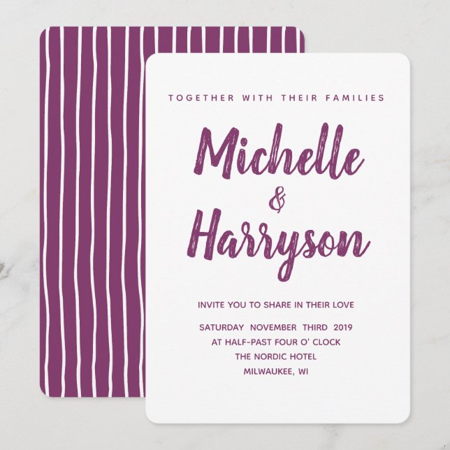 Color mínimo | Púrpura | Invitación a la boda (Anverso / Reverso)