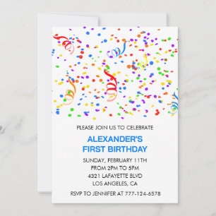 Color party invitaciones blue boy confetti rainbow