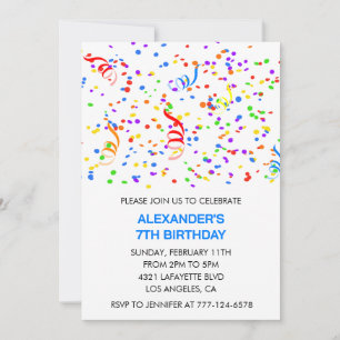 Color party invitaciones blue boy confetti rainbow
