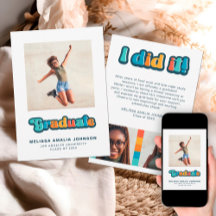 Color retro groovy 3 foto invitación de graduación