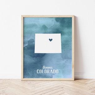 Colorado Map Blue Watercolor Arte Personalizado