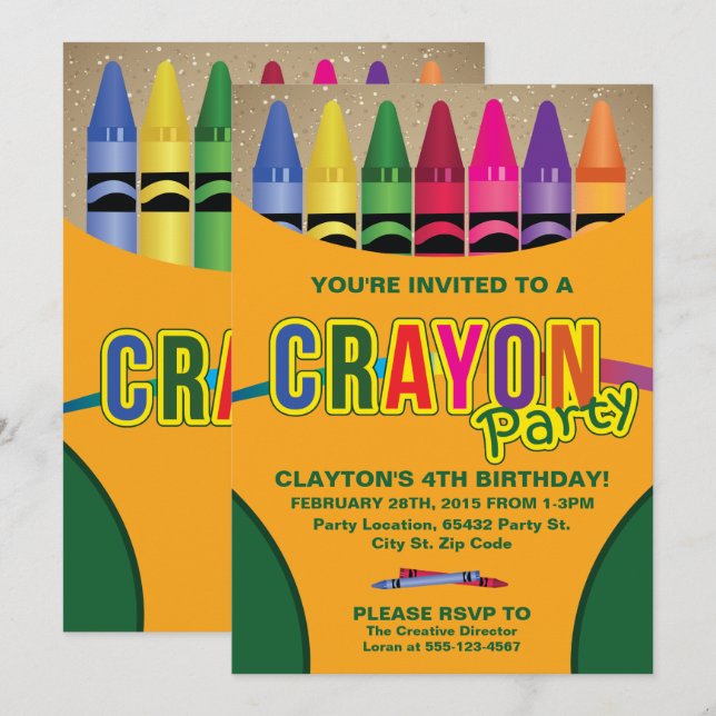 Colorante, invitaciones de la fiesta de cumpleaños (Anverso / Reverso)