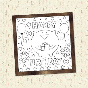 Coloréame al gato del cumpleaños feliz   Tarjeta d