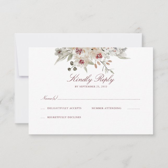 Colores acuáticos Cream y Marsala Wedding RSVP (Anverso)