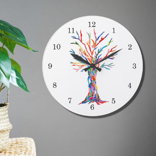 Colores arcoiris Árbol de vida reloj grande