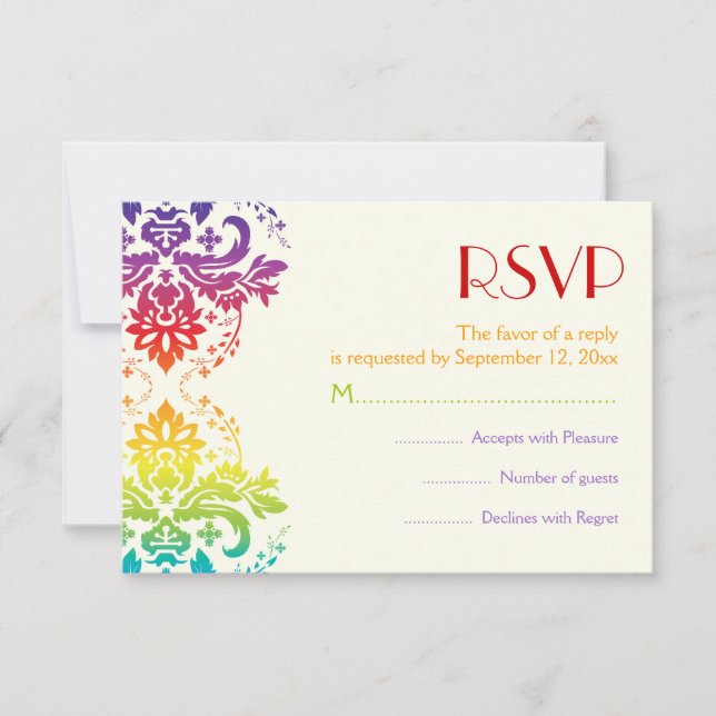 Colores arcoiris Damasco RSVP boda (Anverso)