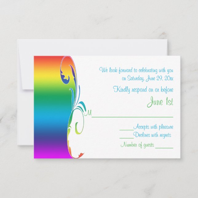 Colores arcoiris Tarjeta de respuesta Boda desplaz (Anverso)