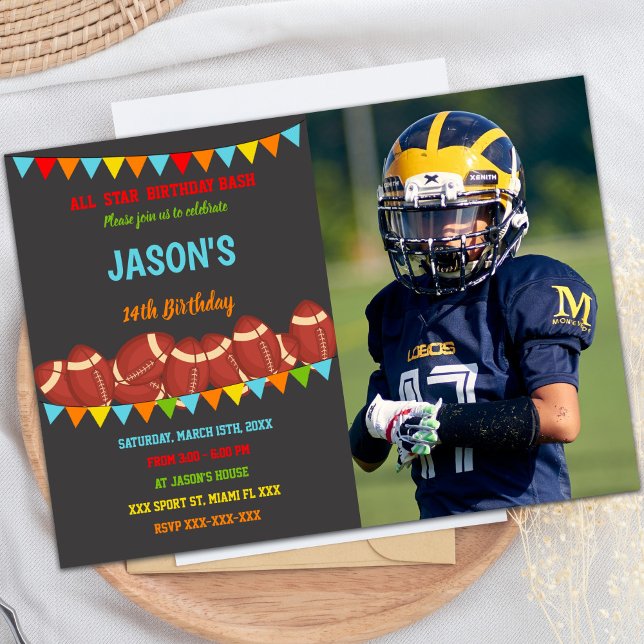 Colores Banderas Fútbol Invitaciones de cumpleaños (Colors Flags Football Birthday Invitations w photo)
