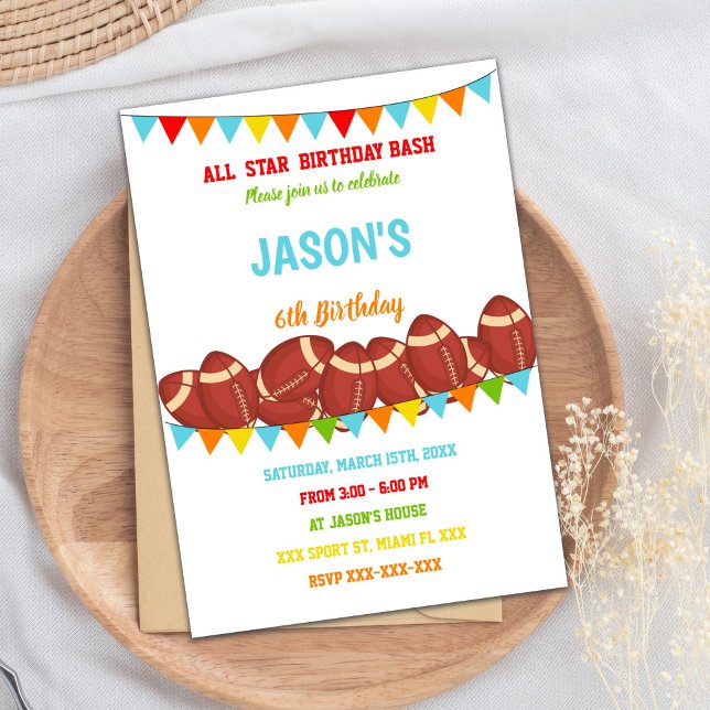 Colores Banderas Invitaciones al cumpleaños del fú (Colors Flags White Football Birthday Invitations)