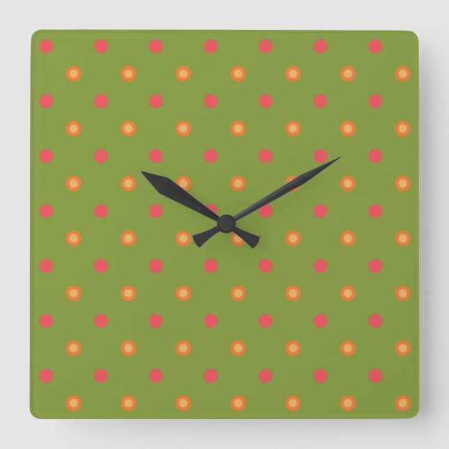Colores de adormidera Polka puntos cuadrado reloj  (Anverso)