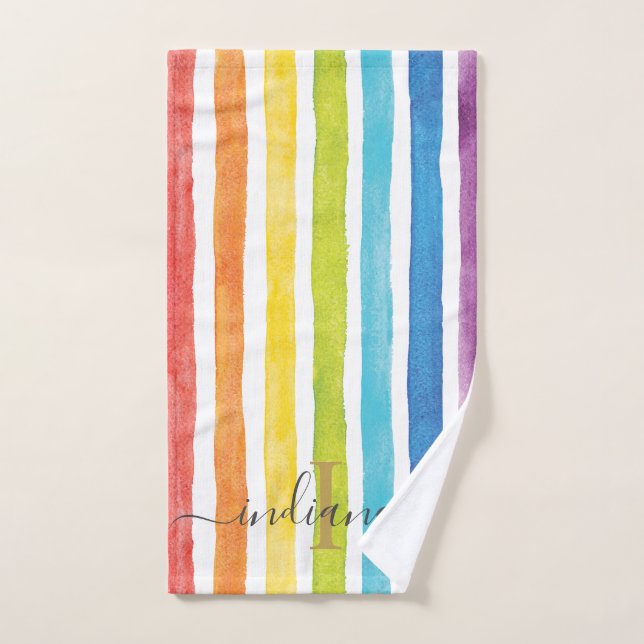 Colores de agua Arcoiris Monogramas Personalizados (Toalla de mano)