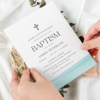 Colores de agua azules e invitaciones al bautismo 