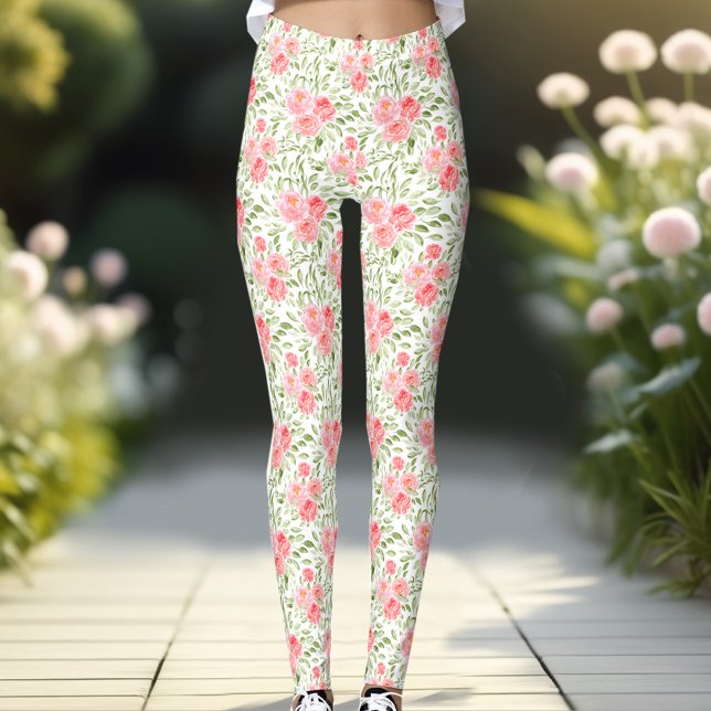 Colores de agua Peony Floral Pattern Peach Legging (Watercolor Peony Floral Pattern Peach Leggings)