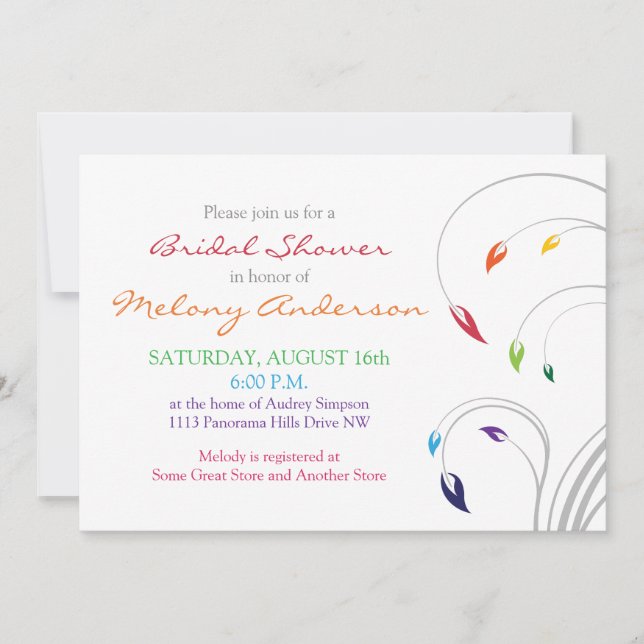 Colores de arcoiris Invitación a ducha de novia fl (Anverso)