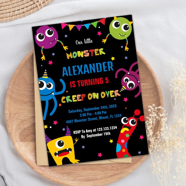 Colores de invitaciones de cumpleaños monstruales  (Monster Birthday Invitations Colours Black)