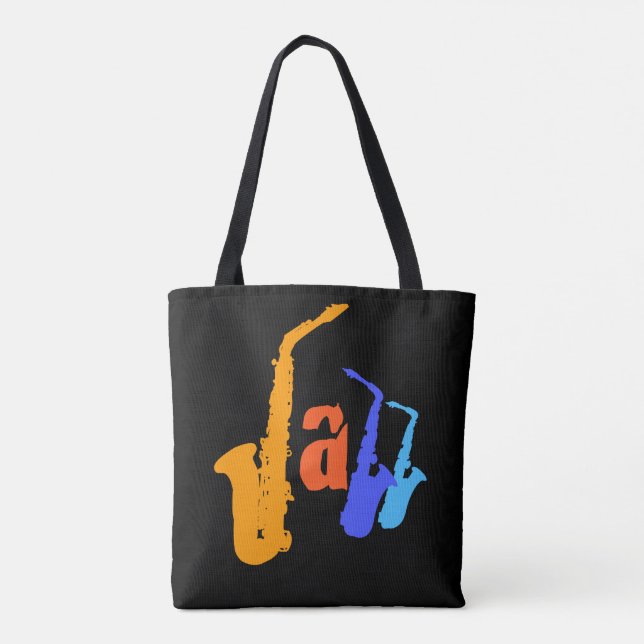 Colores de Jazz Sax Ilustracion Bolsa negra 2 (Reverso)