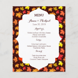 Colores de MENU del Boda de otoño