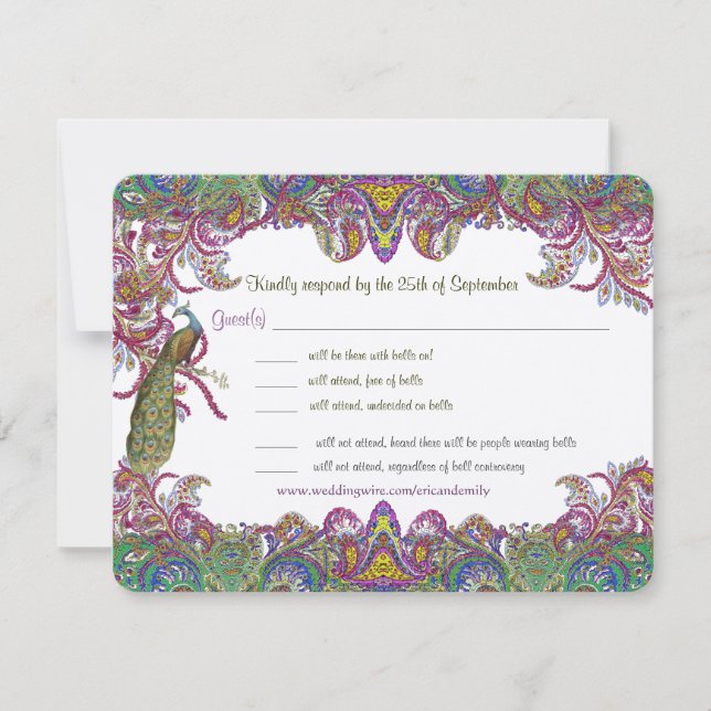 Colores de Pavo Real de Paisley RSVP (Anverso)