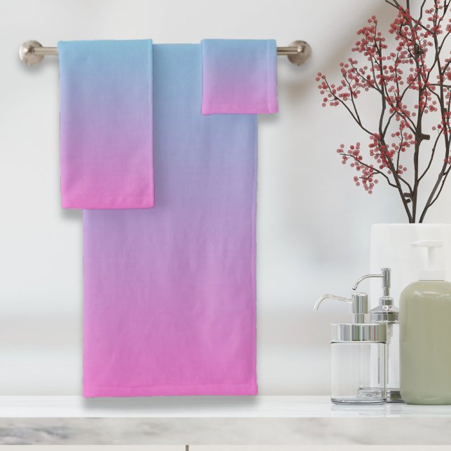 Colores de sirena gradiente rosa morado aqua oscur (Mermaid colors gradient purple pink aqua ombre bath towel set)