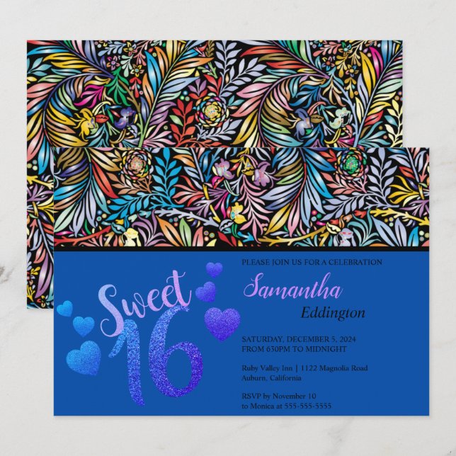Colores glamorosos dulces 16 Invitación (Anverso / Reverso)
