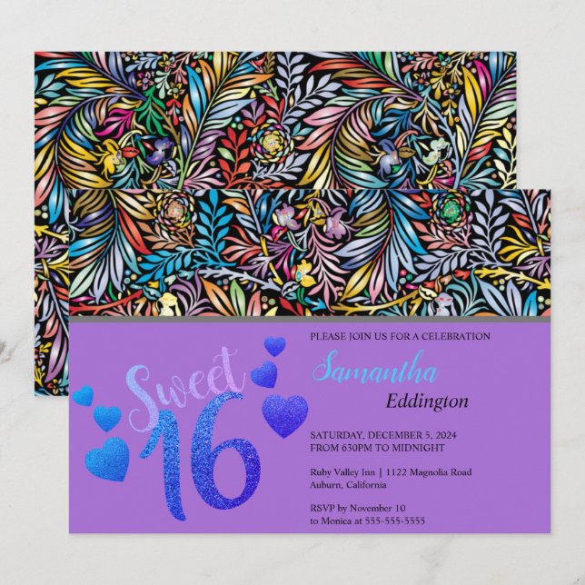 Colores glamorosos dulces 16 Invitación (Anverso / Reverso)