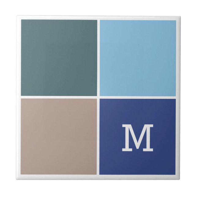 Colores náuticos personalizado monograma azulejos  (Frente)