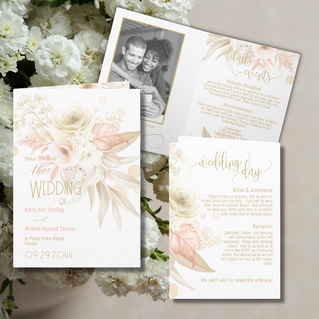 Colores Neutros Tarjeta de Boda Elegante Doble (Subido por el creador)