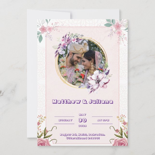 Colores rosados Invitaciones de boda post (Anverso)