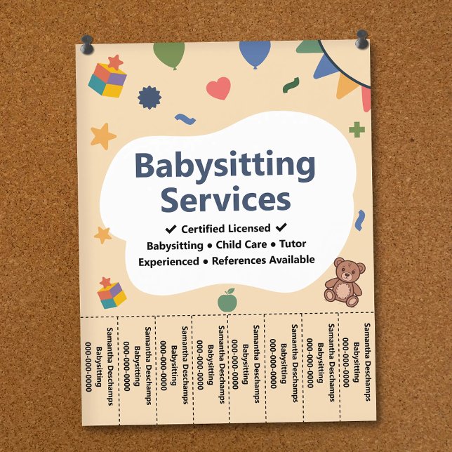 Colorful Babysitting Service Tear Off Strips Flyer (Colorful Babysitting Service Tear Off Strips Flyer)