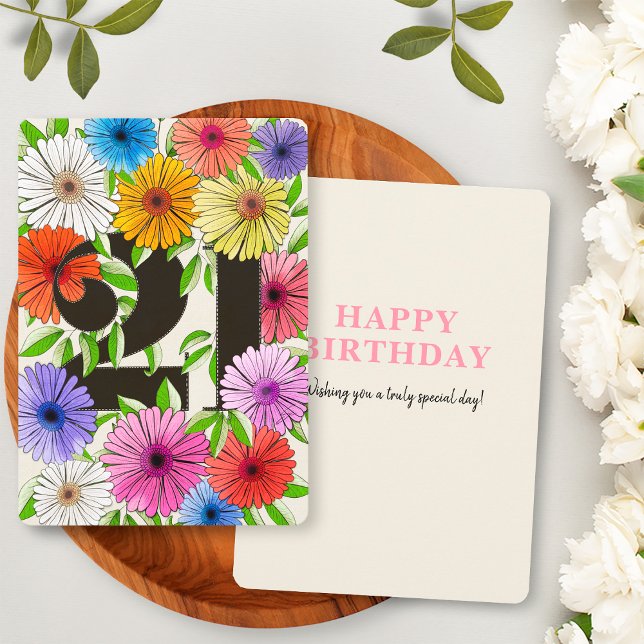 Colorful Bege Floral Happy 21st Birthday Card (Subido por el creador)