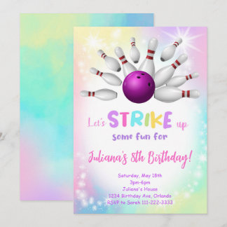 Colorful Bowling Birthday Invitación