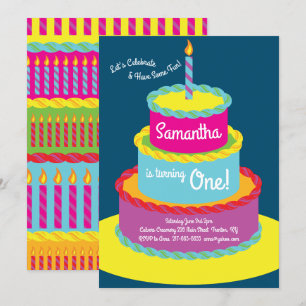 Colorful Cake1st Birthday Cute Invitaciones