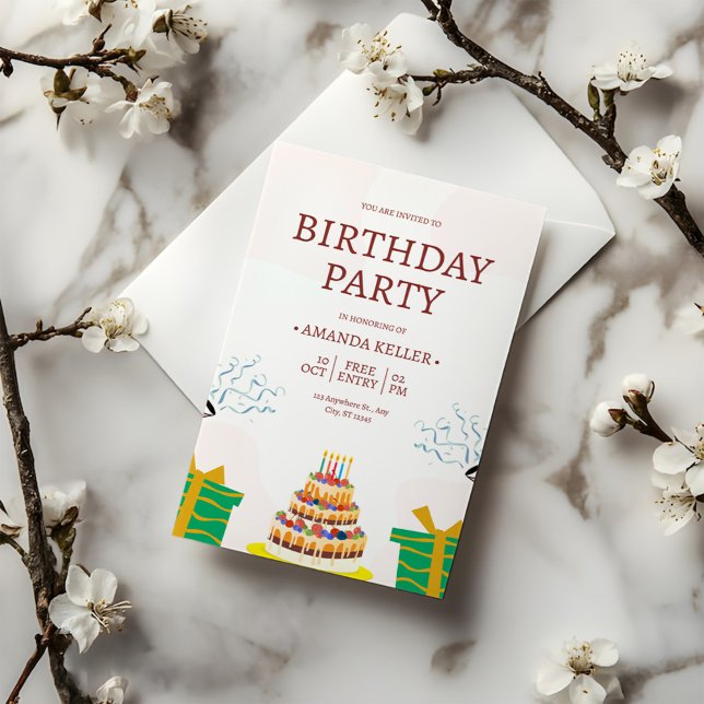 Colorful Cake Birthday Party Invitación (Subido por el creador)