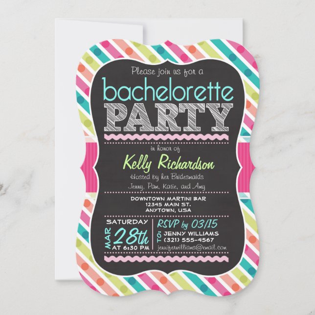 Colorful Chalk look Invitación a la Bachelorette P (Anverso)