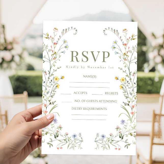 Colorful delicate meadow flower Wedding RSVP cards (Subido por el creador)
