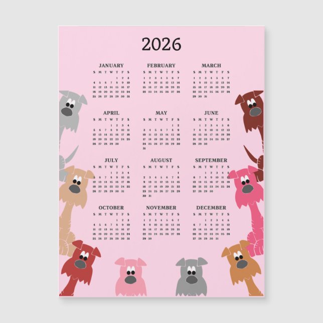Colorful Dogs 2026 Calendar Magnetic Card (Anverso)