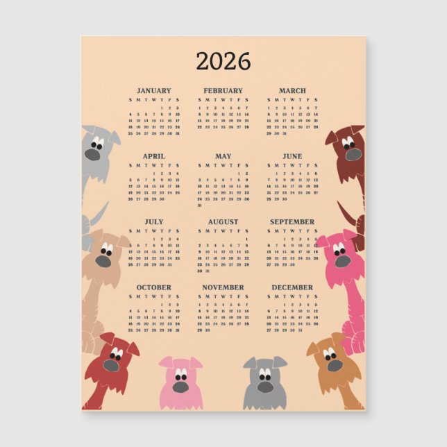 Colorful Dogs 2026 Calendar Magnetic Card (Anverso)