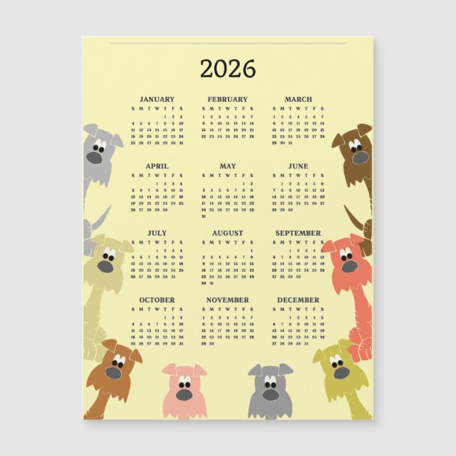 Colorful Dogs 2026 Calendar Magnetic Card (Anverso)