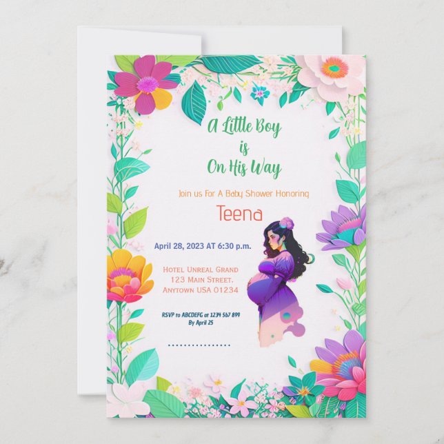 Colorful Floral Baby Shower Invitación (Anverso)