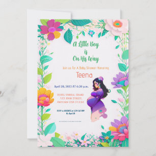 Colorful Floral Baby Shower Invitación