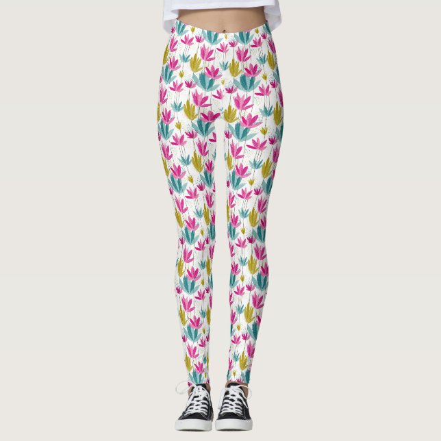 Colorful Hand-Painted Leaf Print Leggings (Anverso)